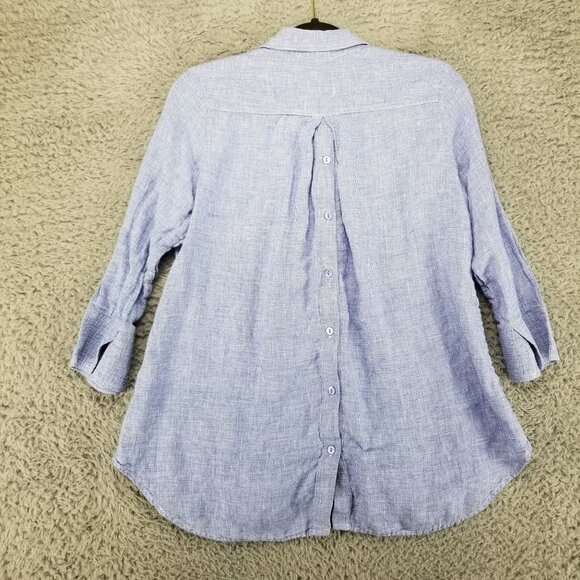 Boho Chic Shirt Womens Small Blue 100% Linen Button Up Long Sleeve - Picture 8 of 12